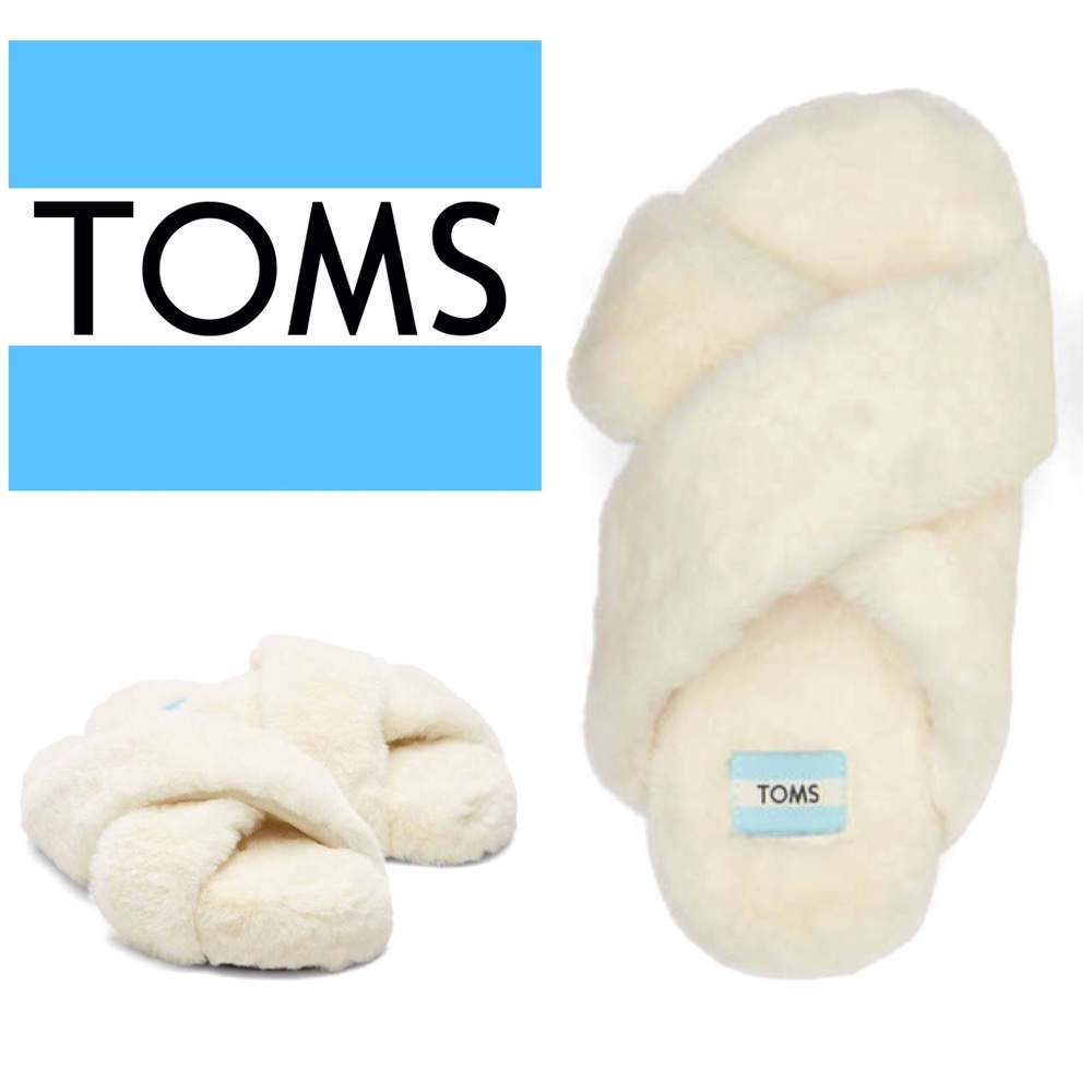 Toms Women's Susie Eva Faux Fur Slip On Slippers Slides Ivory